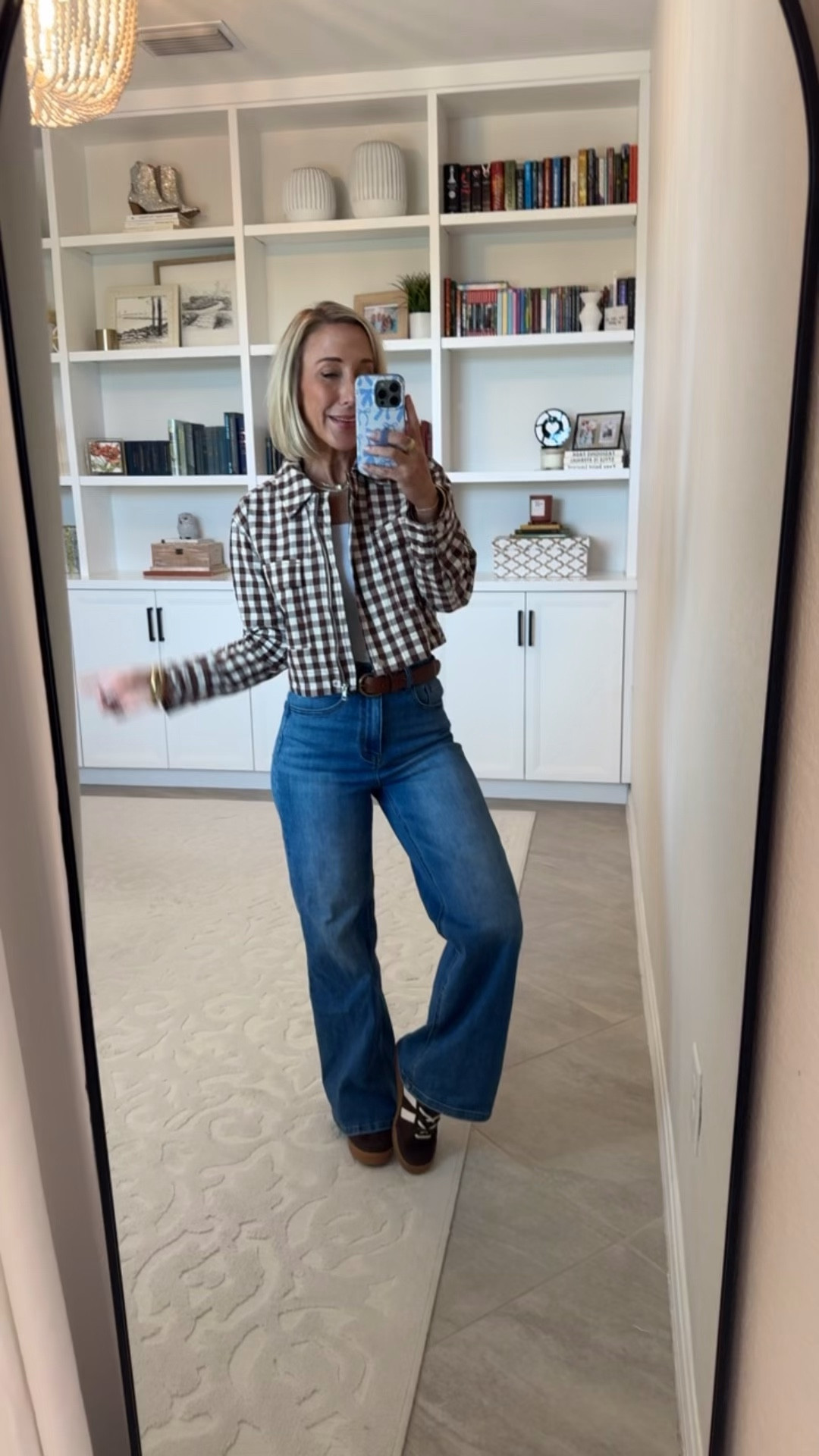 Target - unboxing & style. 1. Brown Gingham Cropped Jacket - size XS. $45. 2 colors. 2. Brown Memory Foam Slip On Sneakers - TTS (not Target). 10+ colors. * Wide Leg Jeans - size 25. * White Tank - size small. 

 

#LTKSeasonal #LTKOver40