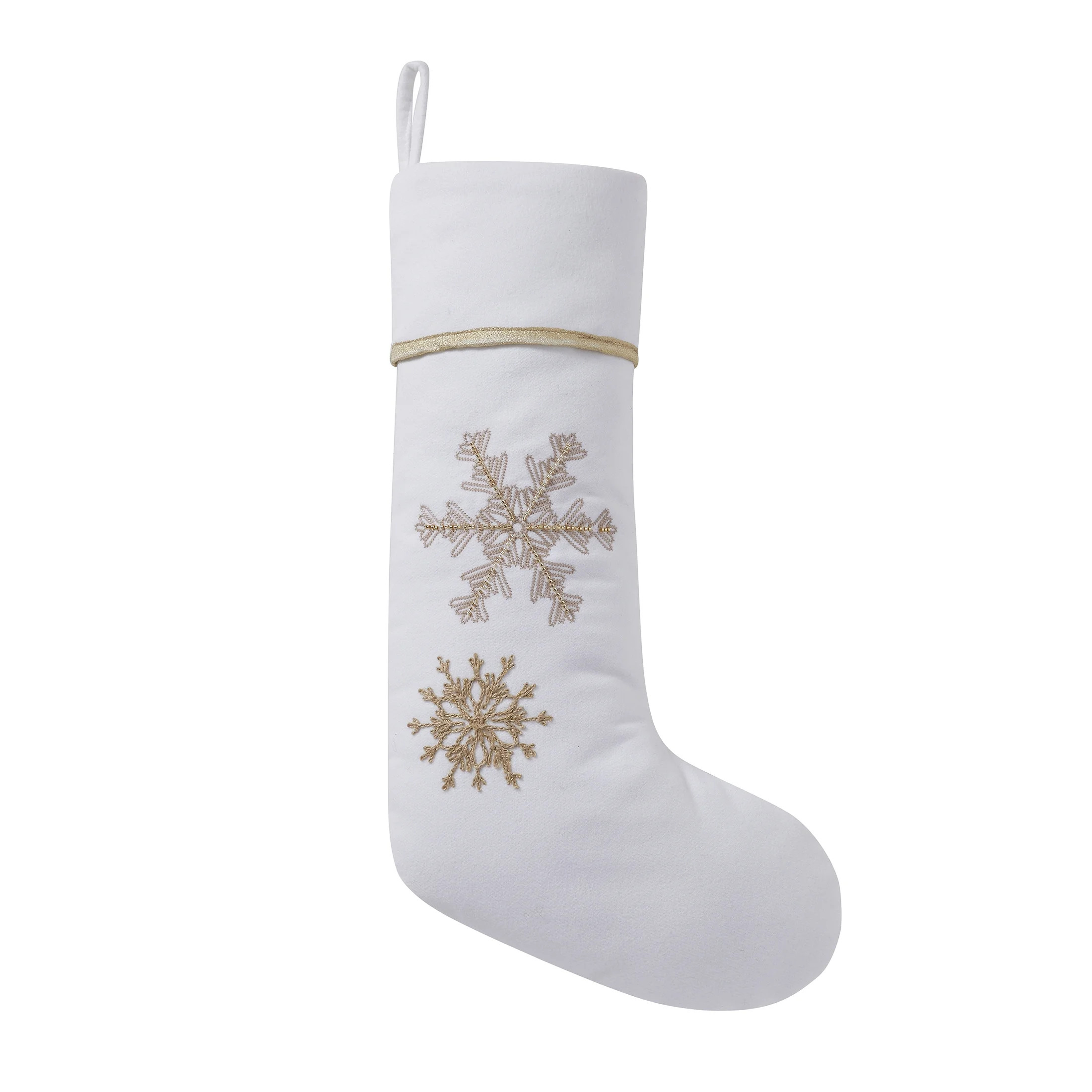 My Texas House Stefan Ivory/Gold Embroidered Snowflake Christmas Stocking, 20" x 10" - Walmart.co... | Walmart (US)