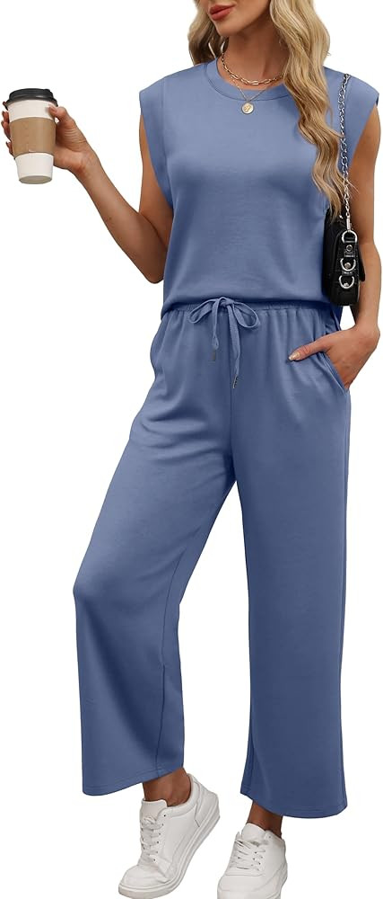 OFEEFAN Lounge Sets for Women 2 Piece Matching Sets Spring Summer Outfits Casual Cap Sleeve Crewn... | Amazon (US)