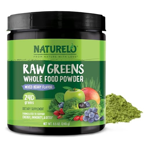 NATURELO Raw Greens Superfood Powder 240 Grams, Mixed Berry - Supports Energy, Immunity and Detox - Includes Spirulina, Wheat Grass and Organic Greens for Whole Food Nutrition | Amazon (US)