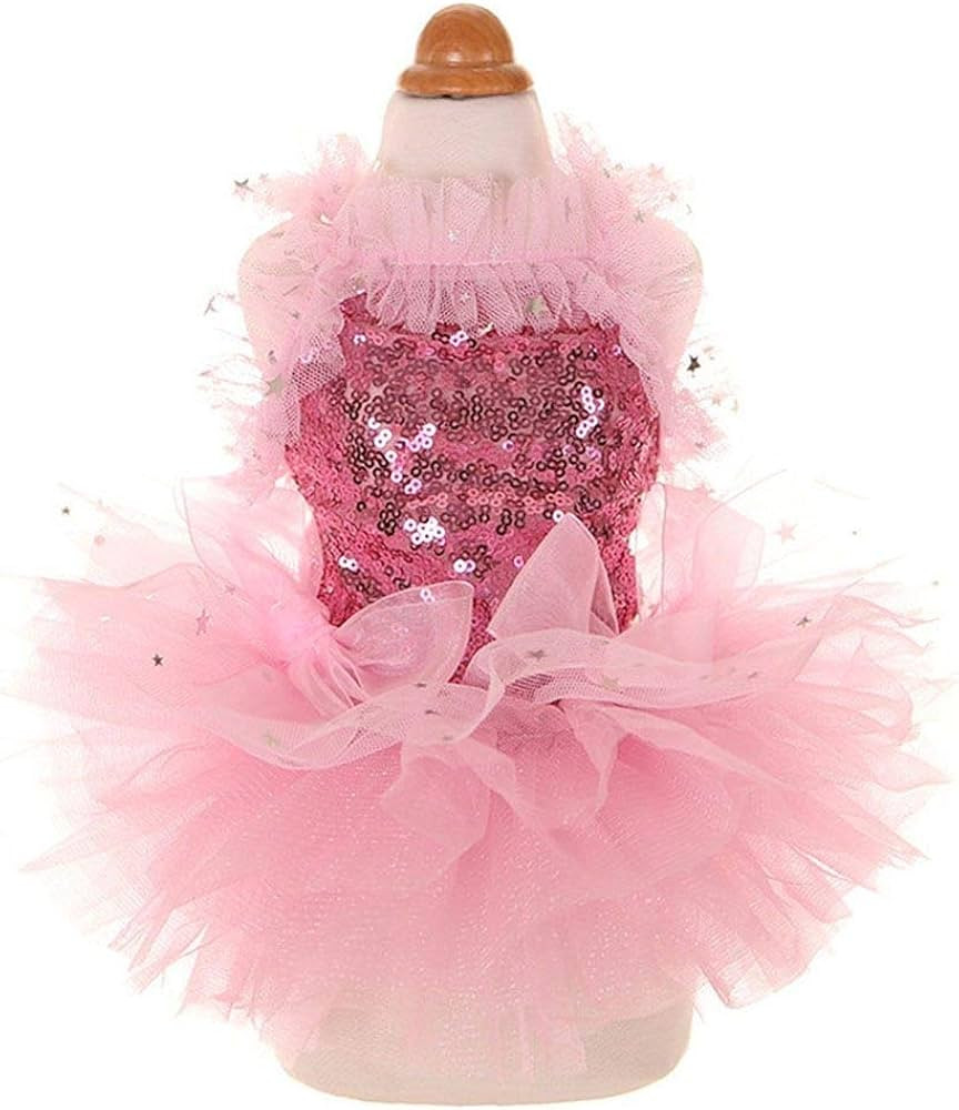 Fashion Sweet Puppy Dog Blingbling Princess Skirt Pet Dog Lace Cake Camisole Tutu Dress Pink M | Amazon (US)