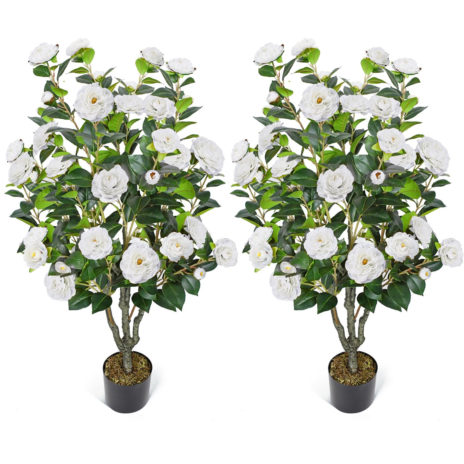 2 Pack 42" Artificial Camellia Tree Faux Floral Trees with 36 White Blooming Flowers Artificial O... | Amazon (US)