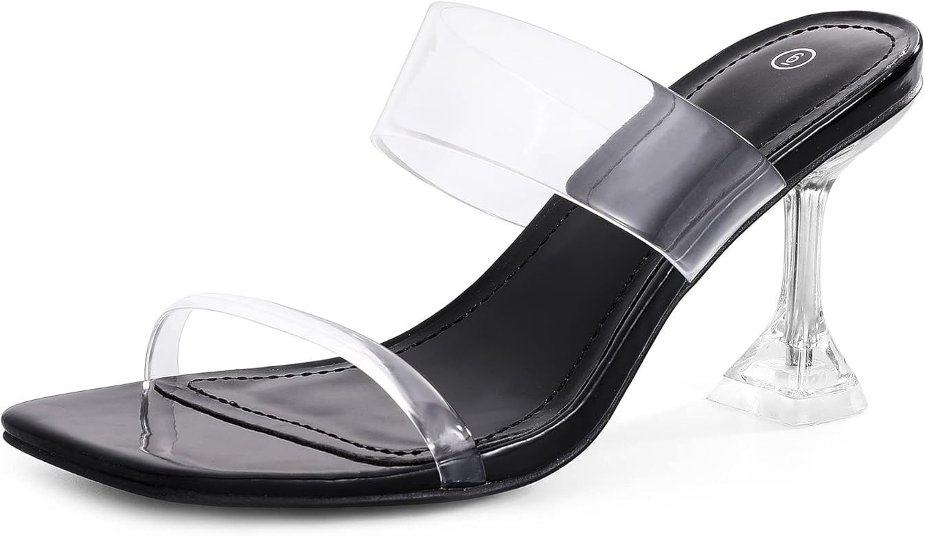 mysoft Women's Clear Heeled Sandals Square Toe Transparent Stiletto Mules Open Toe Slip on Dress ... | Amazon (US)