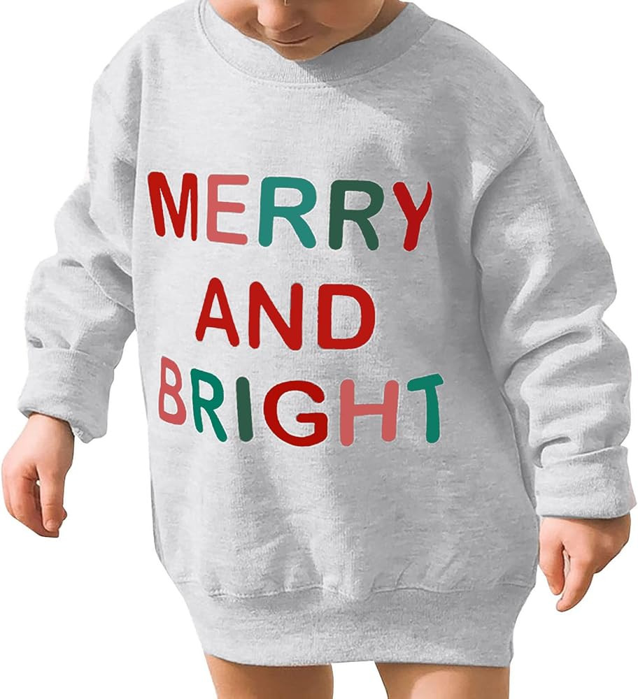 Baby Boy Girl Christmas Sweatshirt Merry and Bright Letter Print Sweater Kids Casual Long Sleeve ... | Amazon (US)