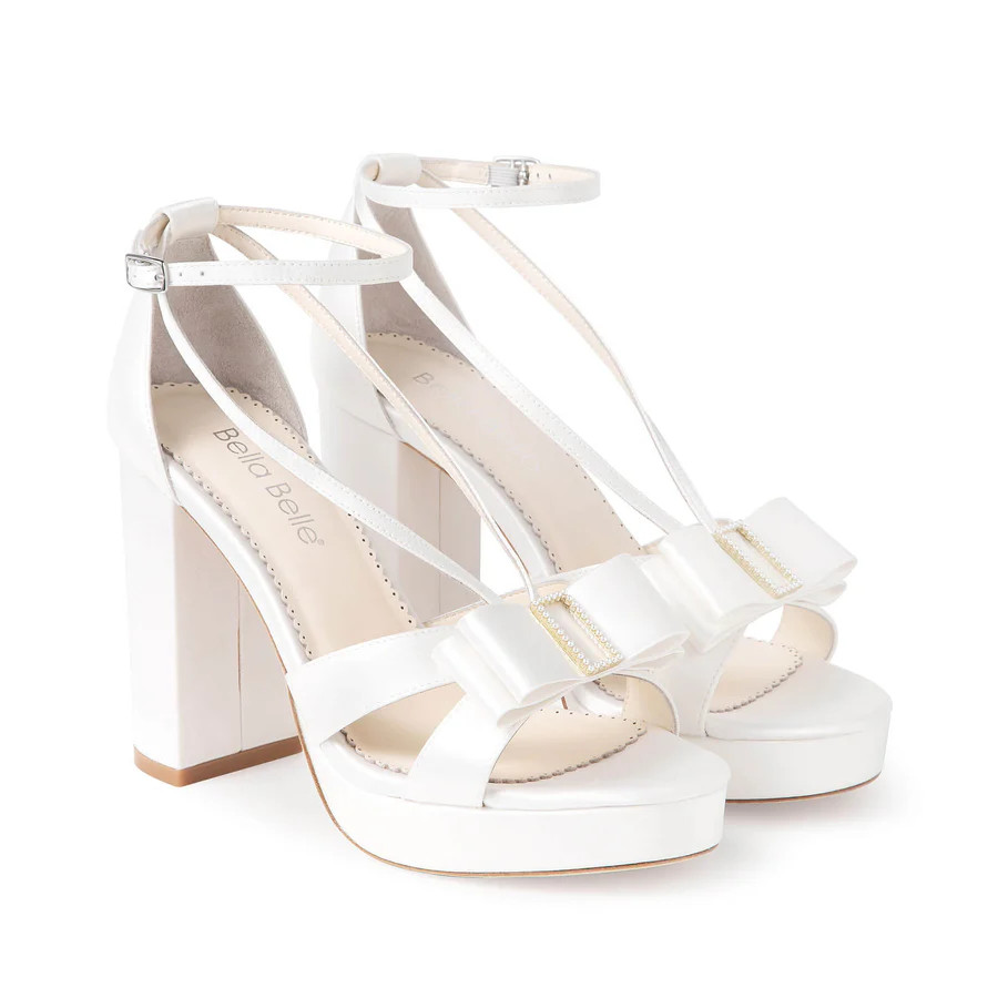 Addison Pearl Bow Platform Bridal Heels | Bella Belle Shoes