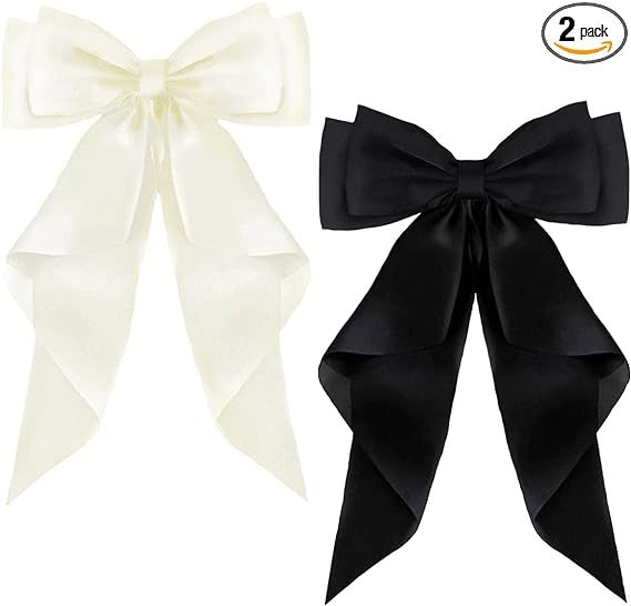 ZEVONDA Pack of 2 Big Bow Hair Clips - Solid Color Large Bowknot Hairpin Hair Clip with Long Silk... | Amazon (UK)