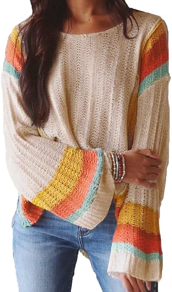 Dokotoo Womens 2026 Spring Summer Casual Crewneck 3/4 Sleeve Striped Lightweight Knit Trendy Boho... | Amazon (US)