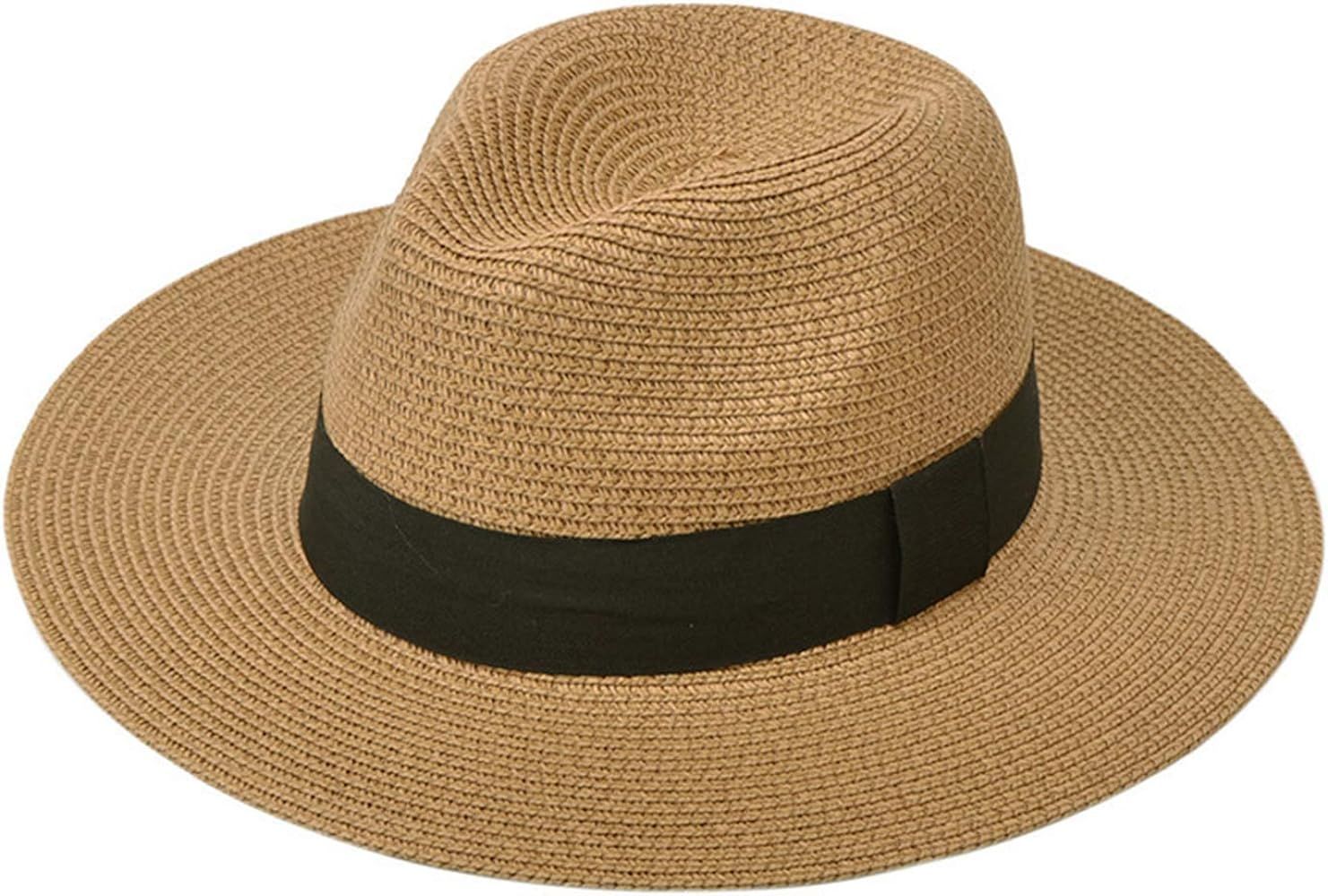 DRESHOW Women Straw Panama Hat Fedora Beach Sun Hat Wide Brim Straw Roll up Hat UPF 30+ | Amazon (US)