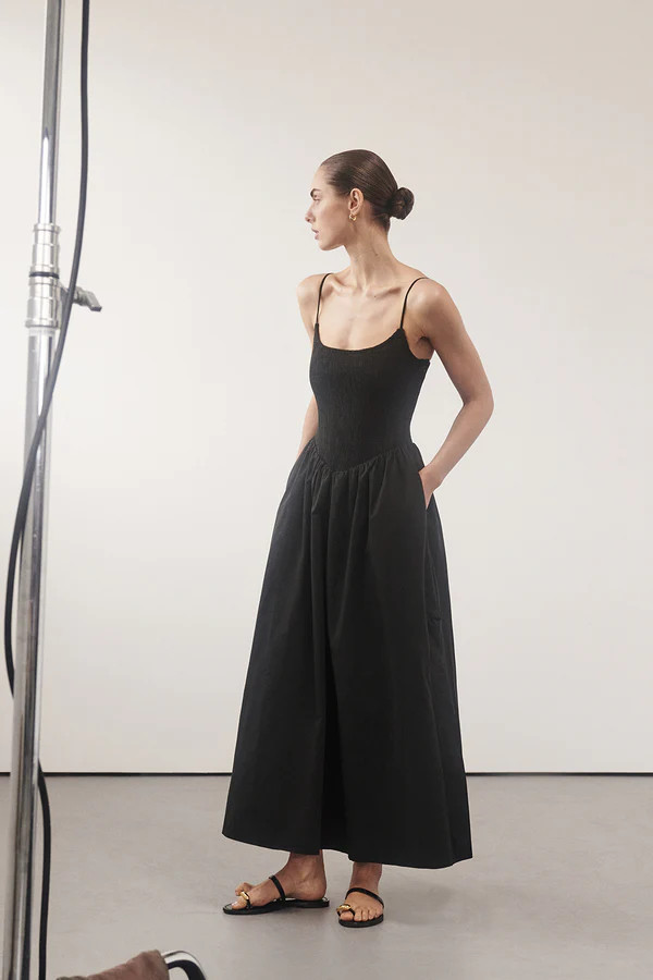 MILANO BLACK COTTON MIDI DRESS | DISSH