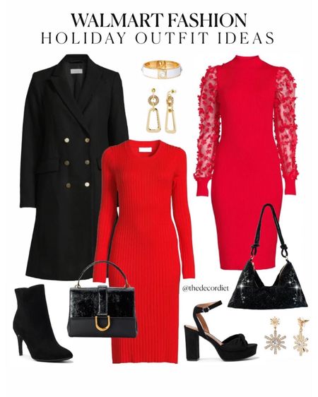 Walmart. Holiday outfit ideas Christmas party red dress black booties 

#LTKunder50 #LTKstyletip #LTKHoliday