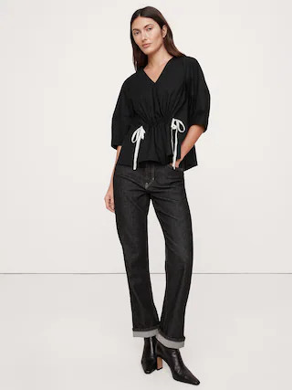 Cotton Poplin Cinch-Waist Top | Banana Republic (CA)