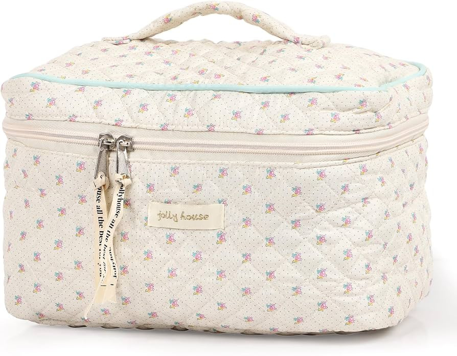 Sightor Cotton Makeup Bag, Quilted Cosmetic Bag with Handle Large Capacity Travel Toiletry Bag fo... | Amazon (US)