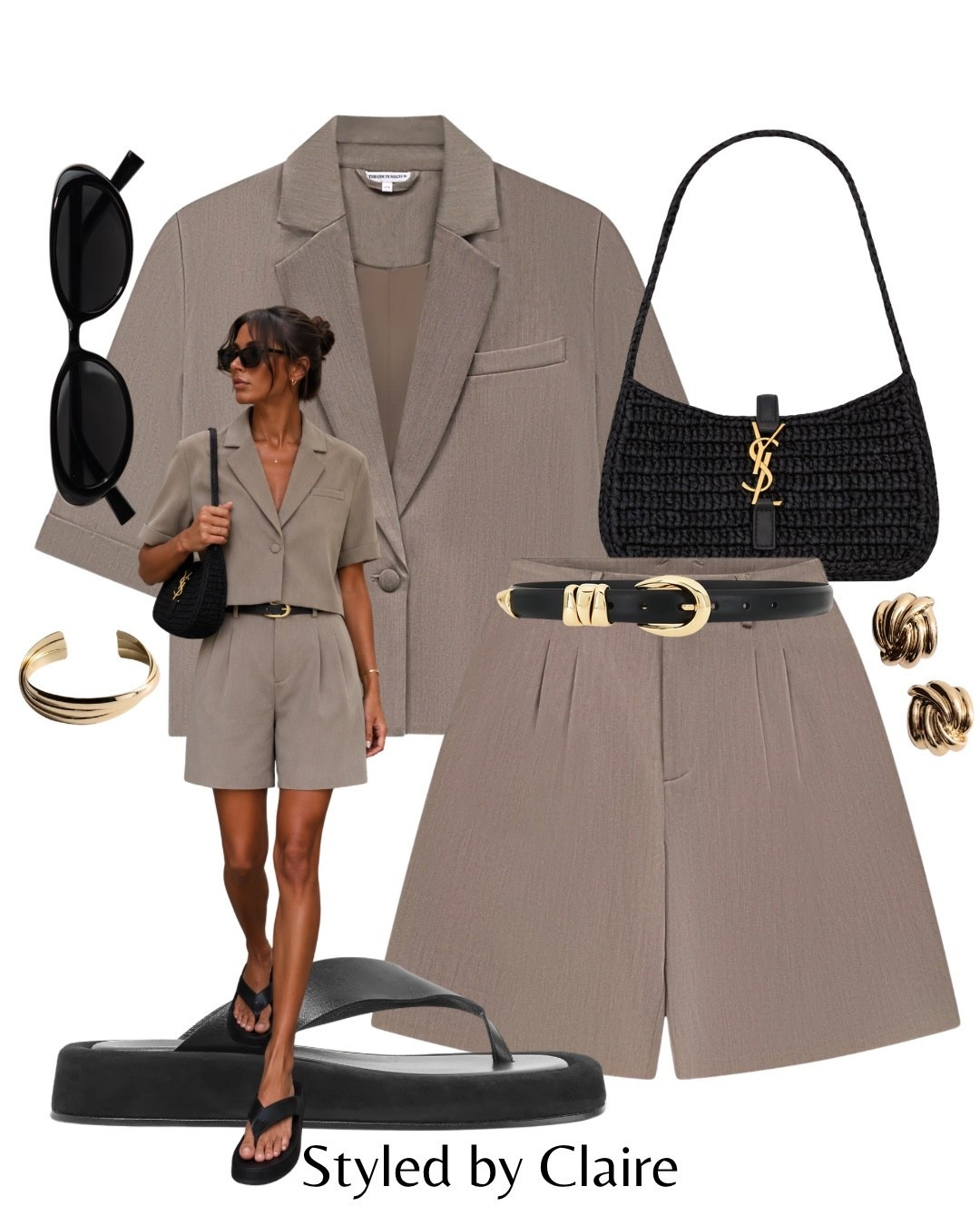 TAUPE CHIC SET🖤🖤🖤
Tags: couture club sleeveless blazer Bermuda tailored shorts ysl raffia shoulder bag black Tony bianco flat thong platform sandals revolve fashion summer city break womens style ootd workwear office elegant style

#LTKsummer #LTKstyletip #LTKshoes