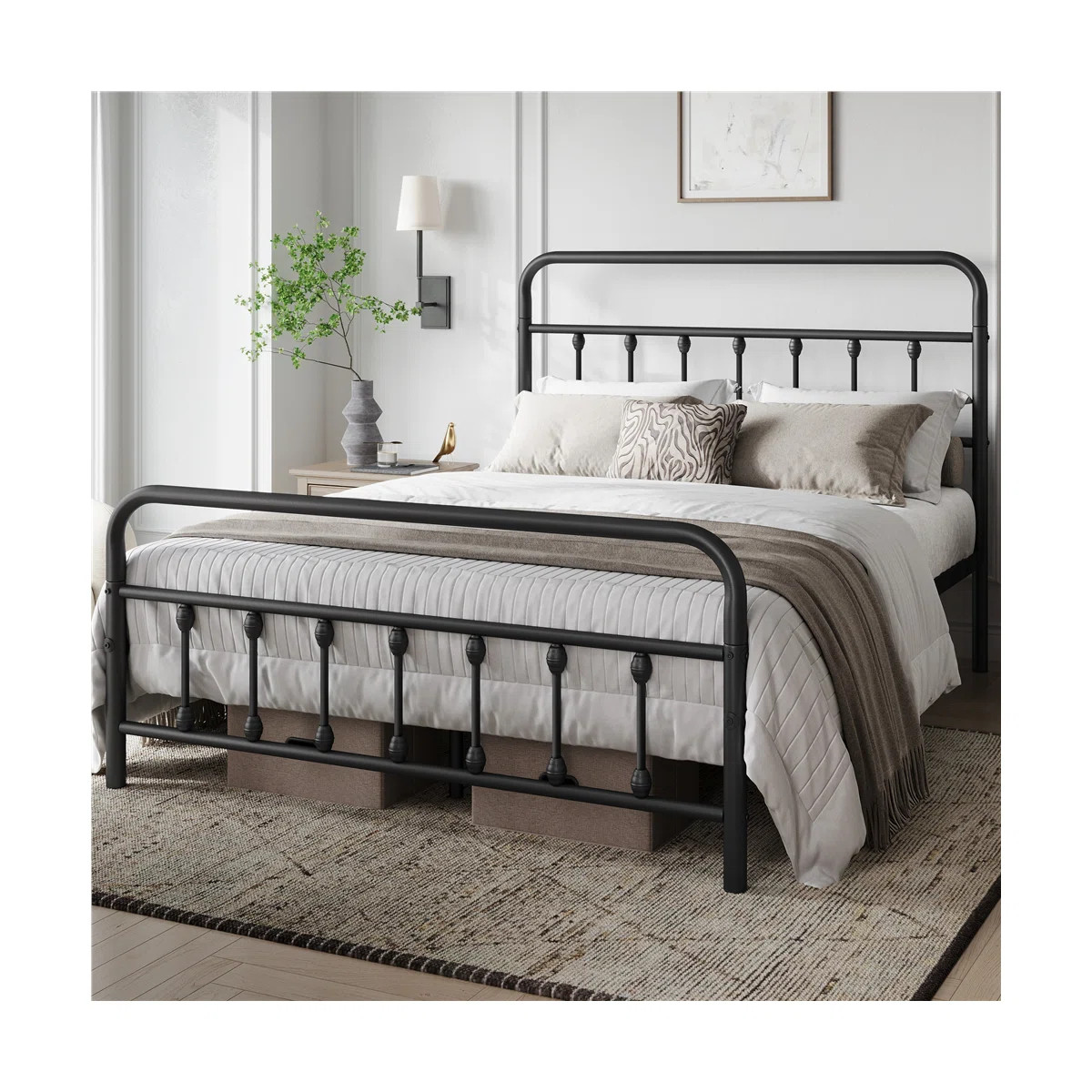 Classic Iron Platform Bed with High Headboard and Footboard | Wayfair North America