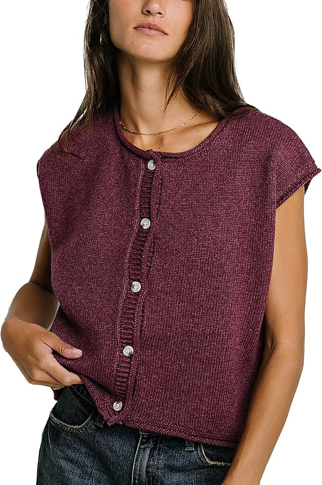 Women’s Knit Vest Cardigan Sleeveless Button Front Crewneck Casual Lightweight Layering Top | Amazon (US)