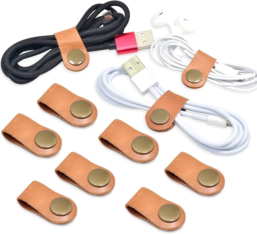 CAILLU Stocking Stuffers for men 10 Pack Cord Organizer,Cord Holder,Cable Clips Leather,Cable Org... | Amazon (US)
