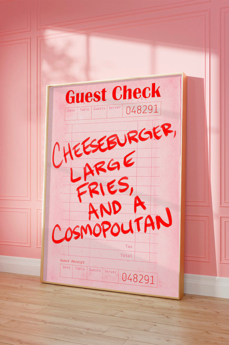 Guest Check Print Trendy Wall Art SATC Sex and the City Poster Pink Decor Bar Cart Trendy Printab... | Etsy (US)