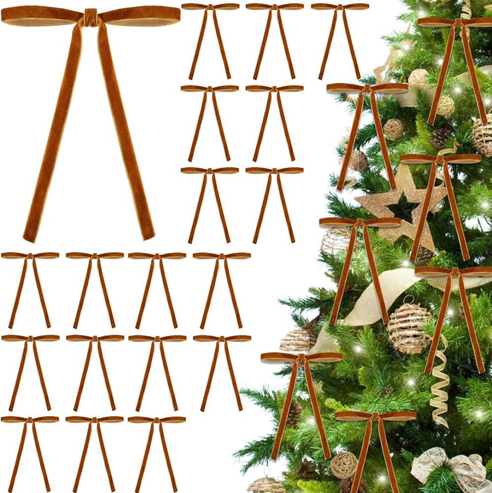 JOISHOP 24pcs Velvet Bows for Christmas Tree, 5 x 7 Inch Christmas Tree Bows Vintage Velvet Ribbo... | Amazon (UK)
