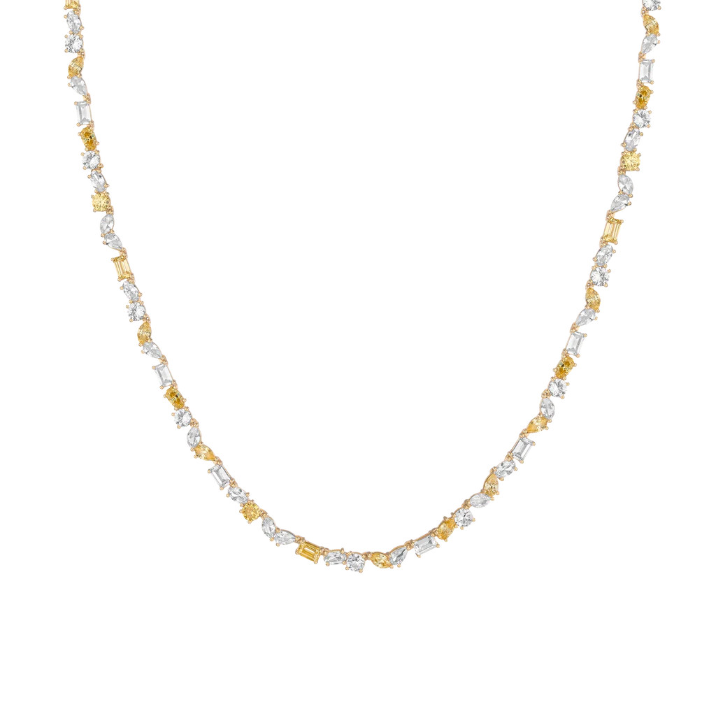 Lab Grown White Sapphire and Canary Mixed Shape Tennis Necklace | AUrate New York