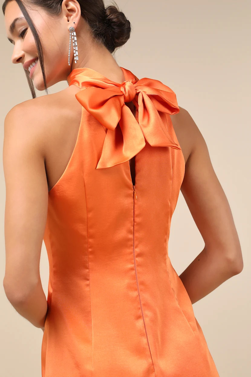 Infinite Admiration Orange Satin Halter Mini Dress | Lulus
