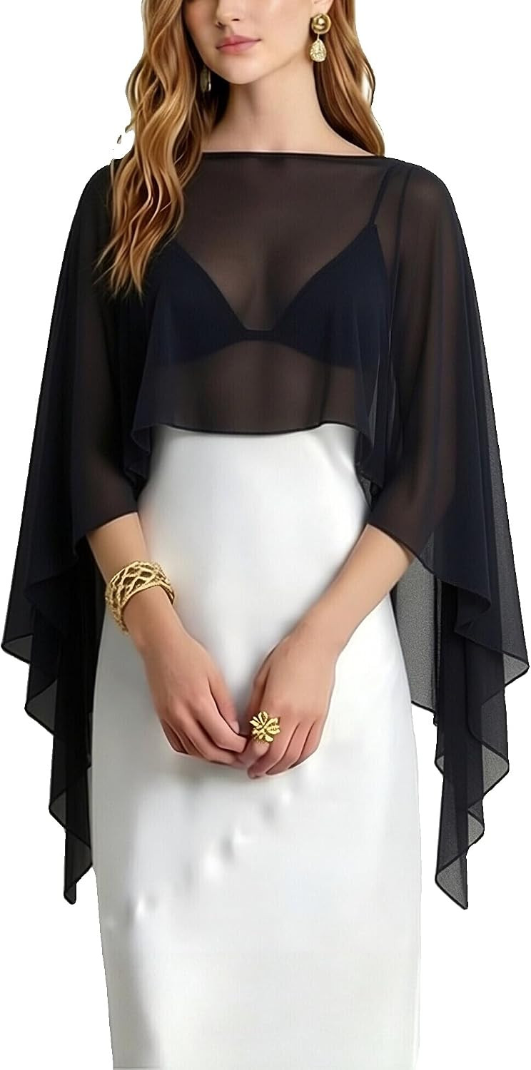 Women Chiffon Shawl Cape Mesh Sheer Poncho Top Capelets Cover Up | Amazon (US)