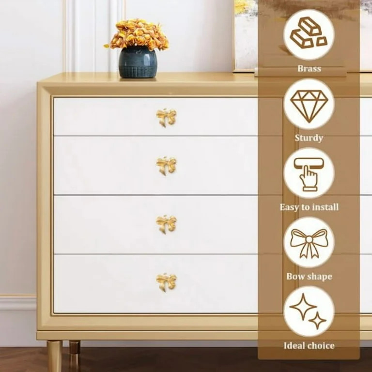 NUAHRHY 6pcs Bow Shape Drawer Knobs Gold Brass Cabinet Pulls with Screws Decorative Cupboard Hand... | Walmart (US)