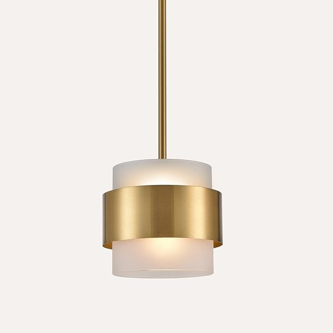 CLAXY Gold Pendant Lights mini Hanging Light Fixture with Frosted Glass Shade for Kitchen Island ... | Amazon (US)