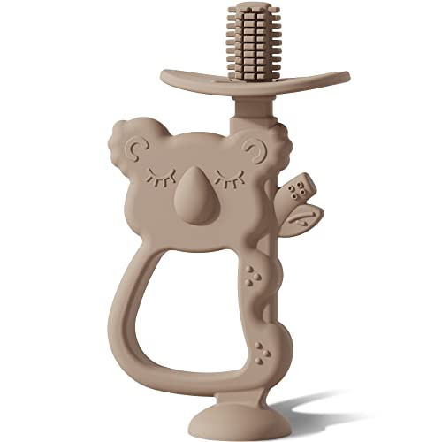Moonkie Teething Toy, Safe & Easy to Hold BPA Free Silicone Teethers, 360° Baby Toothbrush with Suction Base, Teether Toys Best for Babies 6-12 Months (Koala Warm Taupe) | Amazon (US)