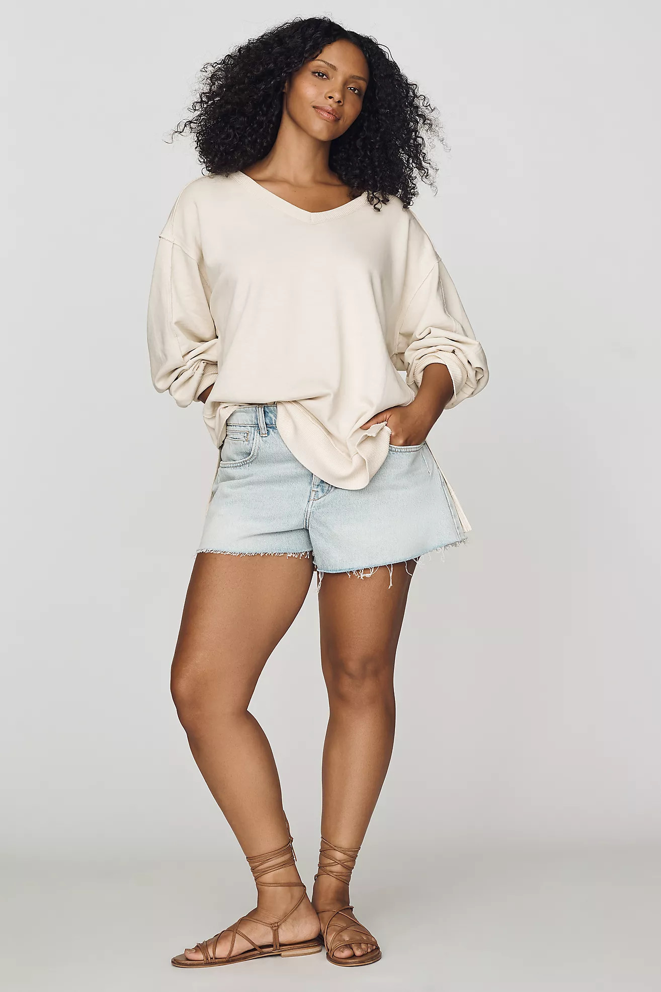 Pilcro Long-Sleeve V-Neck Oversized Popover Top | Anthropologie (US)