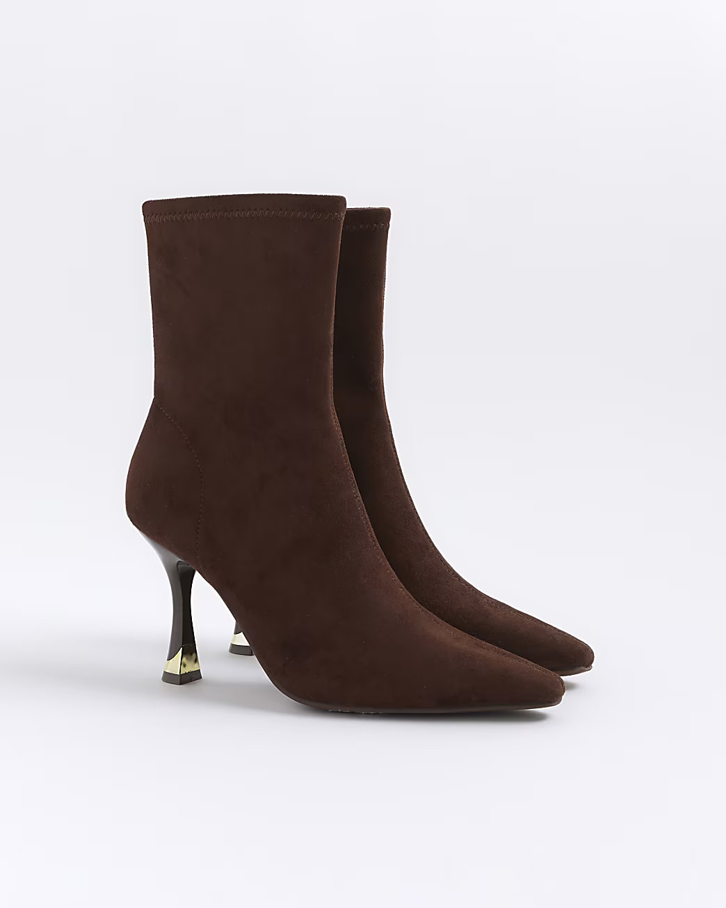 Brown Suedette Heeled Sock Boots | River Island (UK & IE)
