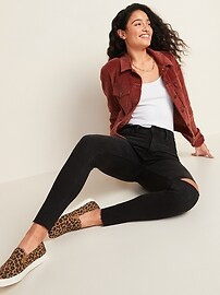 High-Waisted Rockstar Super Skinny Black Distressed Ankle Jeans for Women | Old Navy (US)