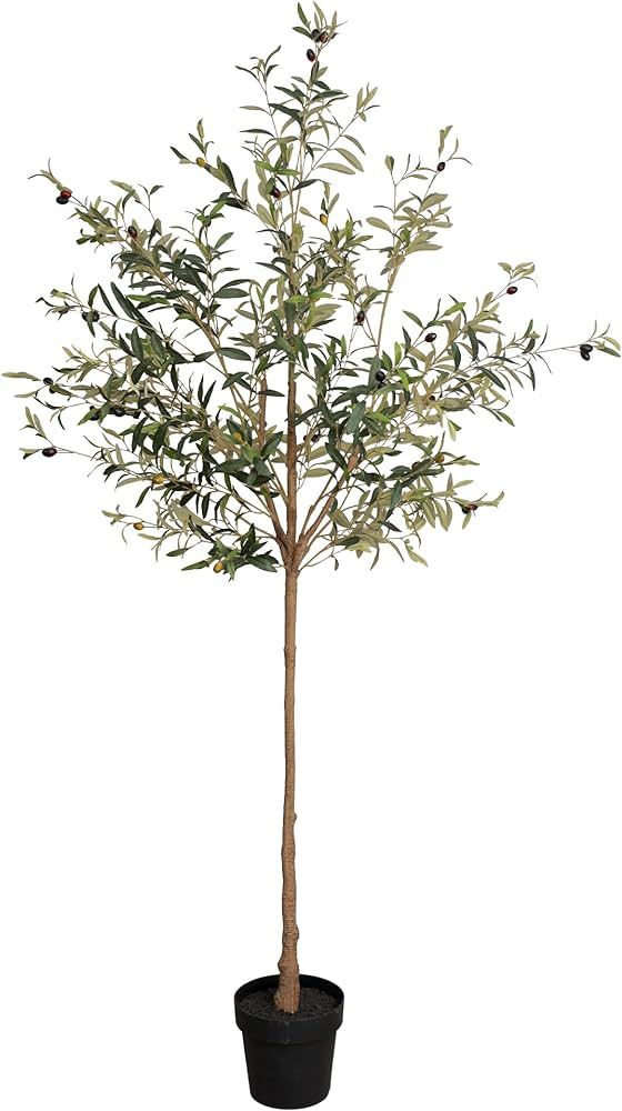Fake Olive Tree Artificial 7FT Tall Indoor Outdoor Faux Olive Topiary Silk Tree Plants with Wood ... | Amazon (US)