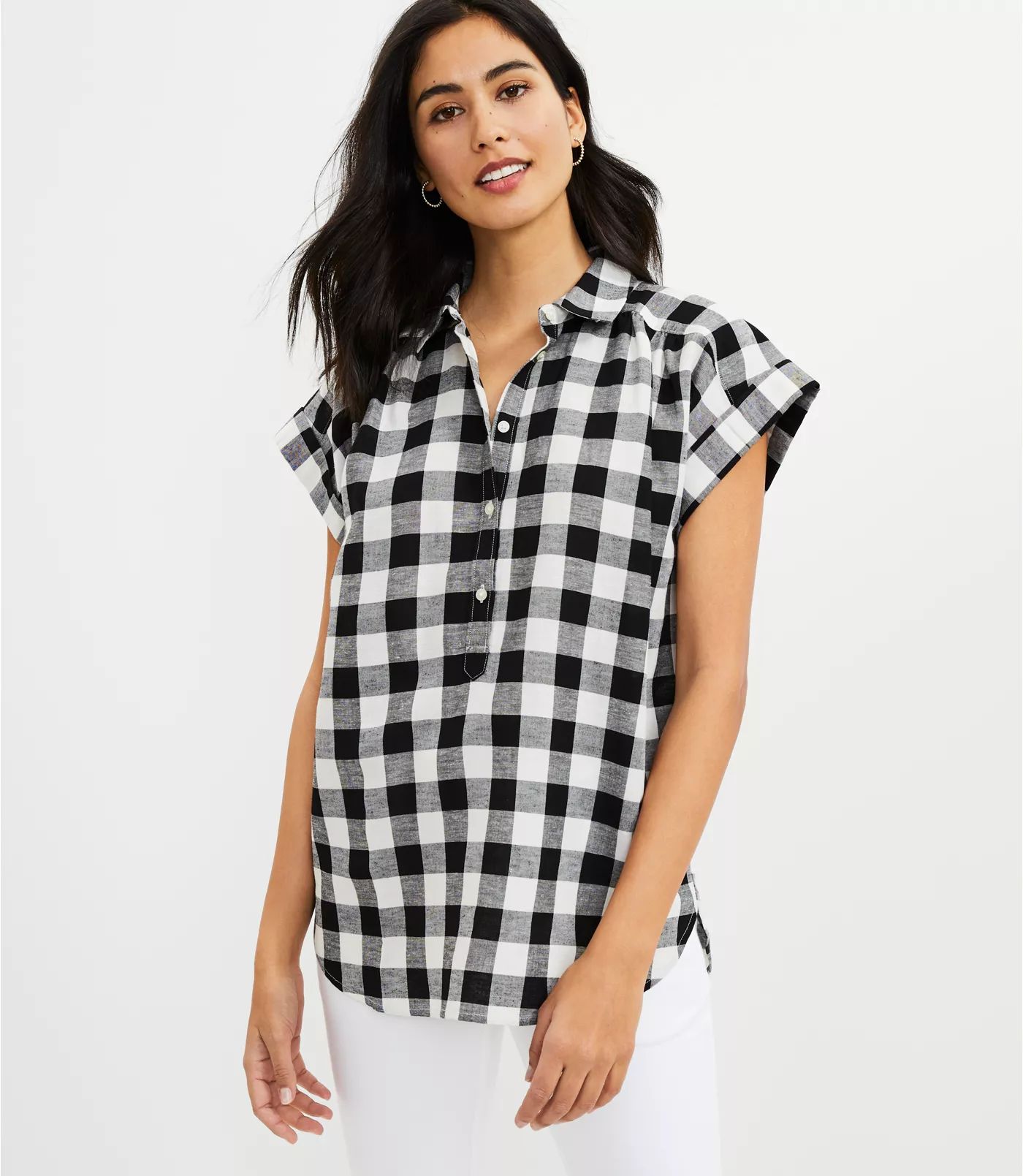 Gingham Dolman Henley Top | LOFT