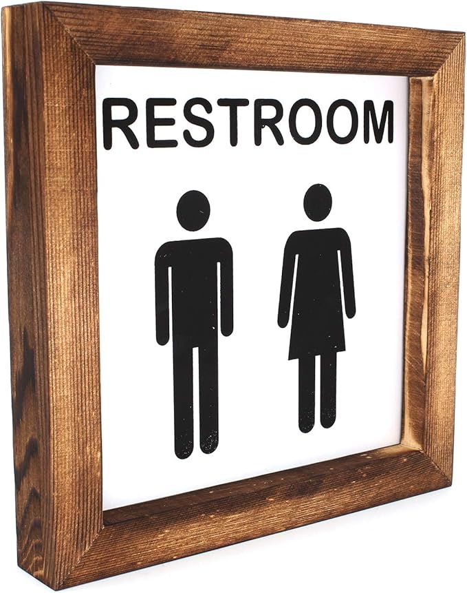 Ku-dayi Restroom Framed Block Sign 8 x 8 inches Rustic Farmhouse Style Solid Wood Sign Art Standi... | Amazon (US)