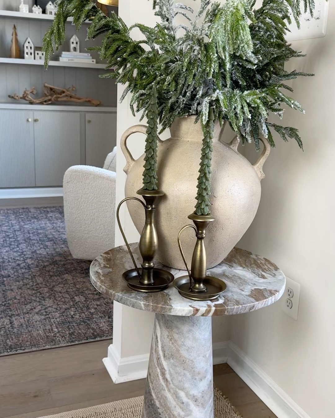 Marble table, rug, Norfolk stems, candle holders, candle, vase

#LTKHome #LTKHoliday #LTKVideo