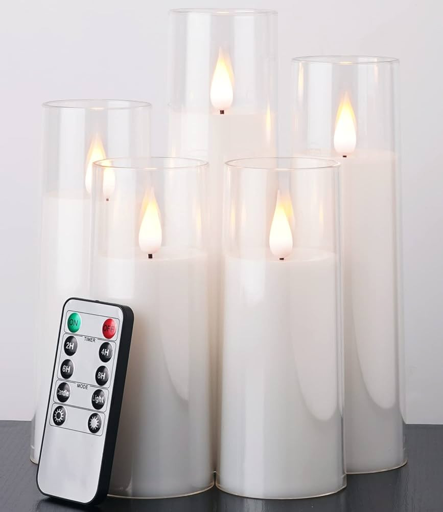 Amagic Pure White Flameless Candles, Battery Operated Candles, Acrylic Flickering LED Pillar Cand... | Amazon (US)