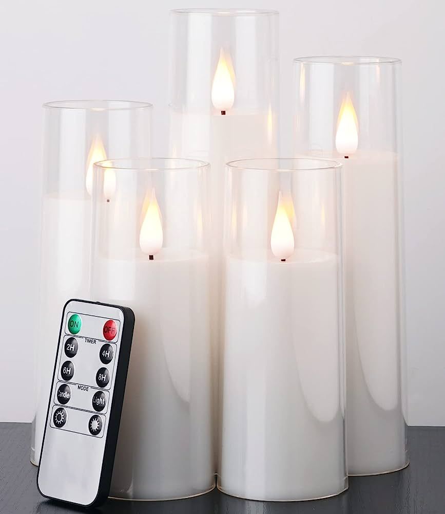 Amagic Pure White Flameless Candles, Battery Operated Candles, Flickering LED Pillar Candles with... | Amazon (US)