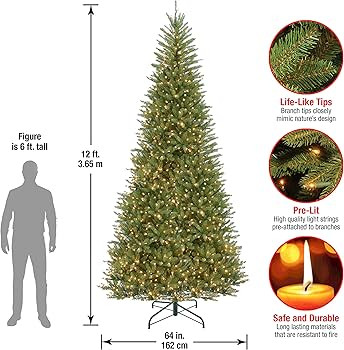 National Tree Company Pre-Lit Artificial Slim Christmas Tree, Green, Dunhill Fir, White Lights, I... | Amazon (US)