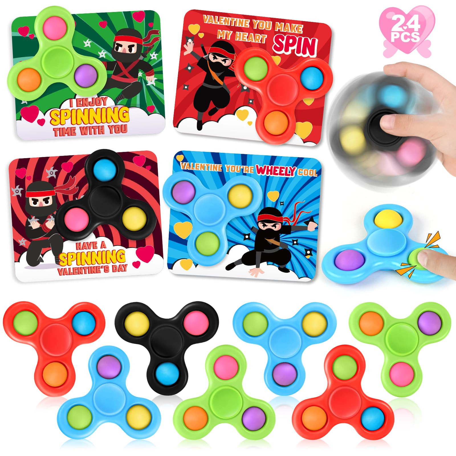 24PCS Valentine Day Cards for Kids Classroom School Exchange, Valentines Day Gifts with Fidget Sp... | Amazon (US)