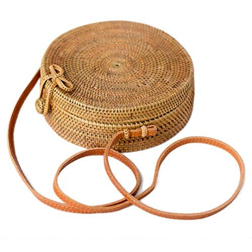 Bali Harvest Round Woven Ata Rattan Bag Linen Inside and Bow Clasp | Amazon (US)