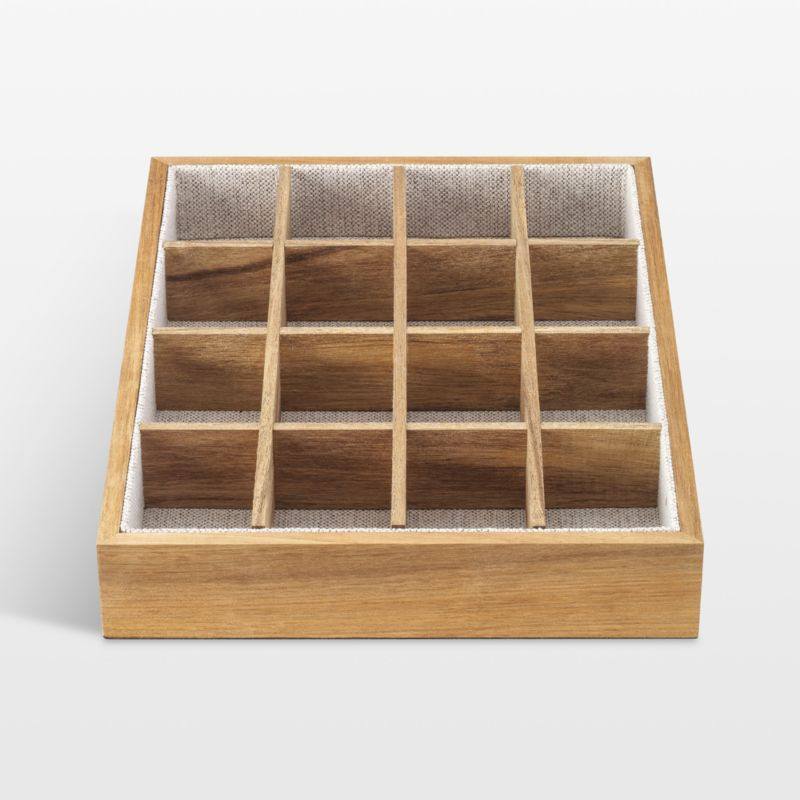 NeatMethod Lined Acacia Wood 16-Section Decorative Storage Tray | Crate & Barrel | Crate & Barrel