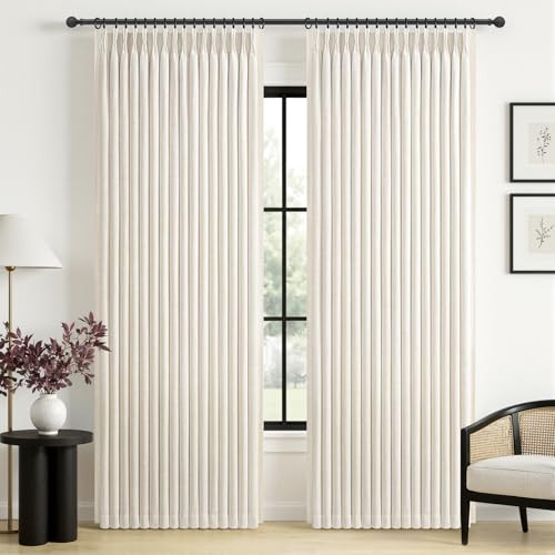 102 Inch Long Curtains Blackout Pinch Pleat Linen Drapes for Living/Bedroom 2 Panels,Two Layers Noise Reducing Thermal Thick Window Treatments Burg for Nursery/College Dorm Neutral Boho 50"Wx102"L | Amazon (US)