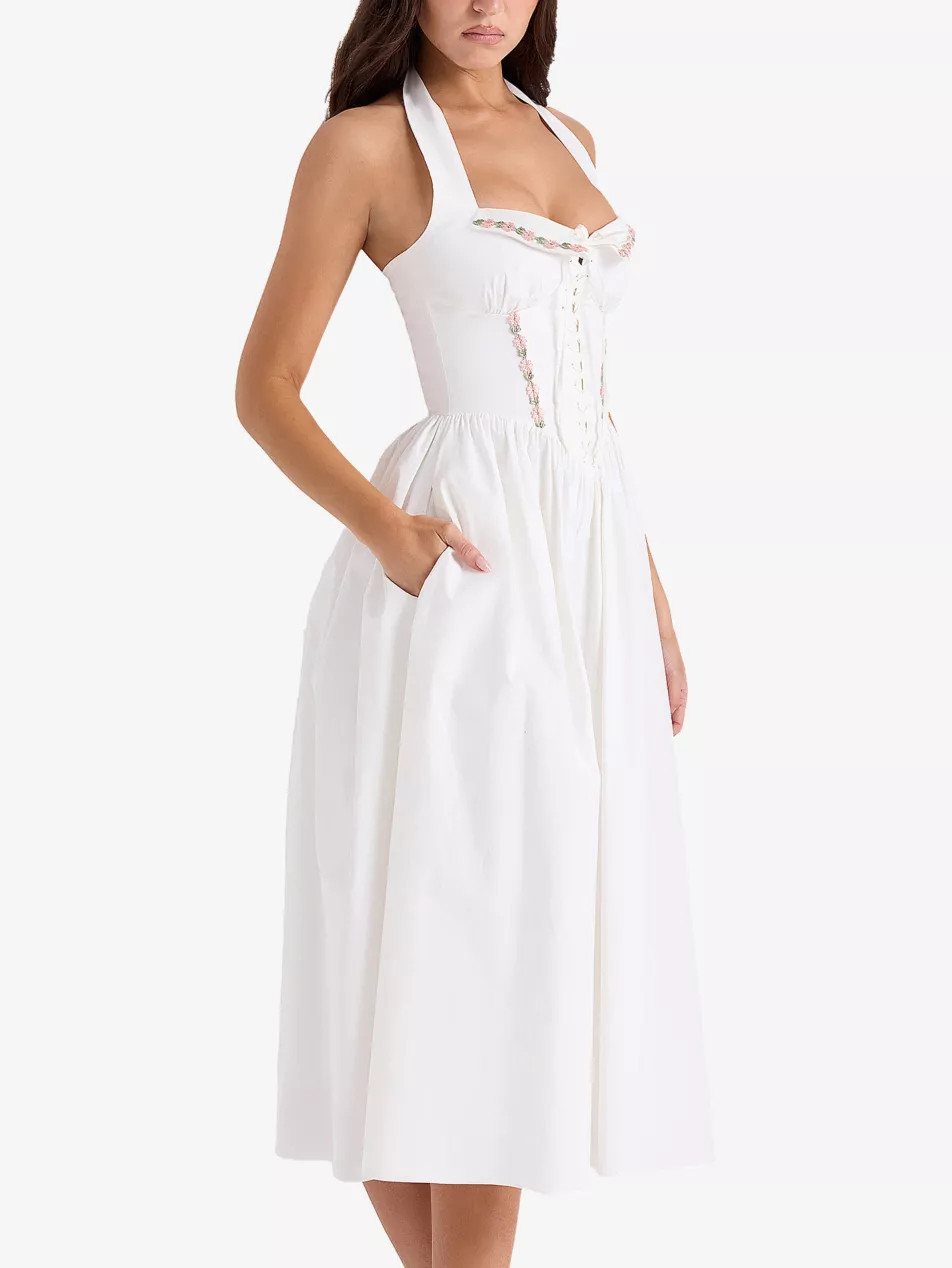 Emilia Halter-Neck Cotton Midi Dress | Selfridges