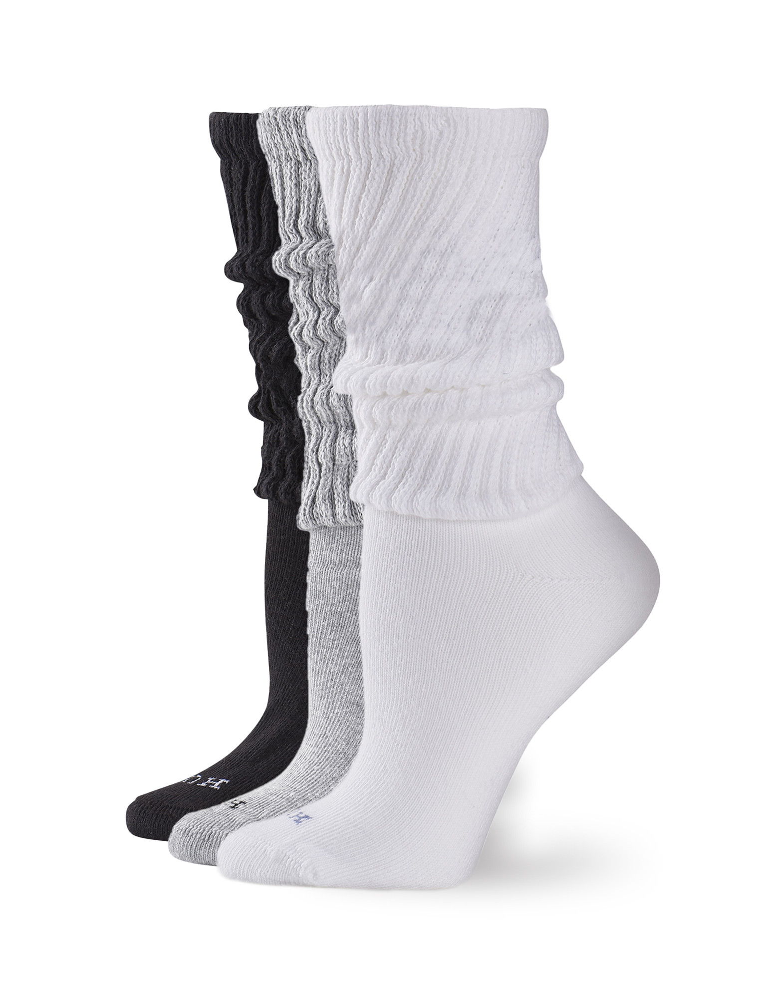 HUE The Slouch Sock 3 Pair Pack - White/Light Charcoal Heather/Black One Size | HUE