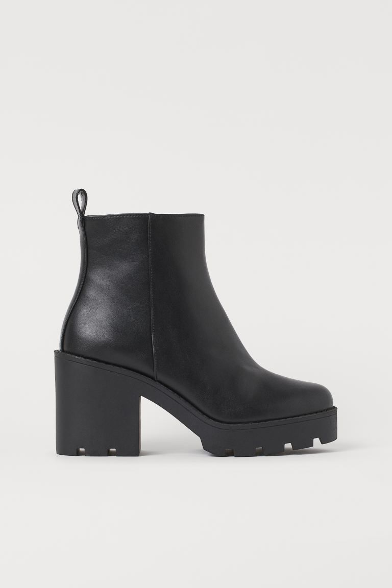 Ankle boots in faux leather with chunky soles, zipper at one side, and loop at back. Lining and i... | H&M (US + CA)