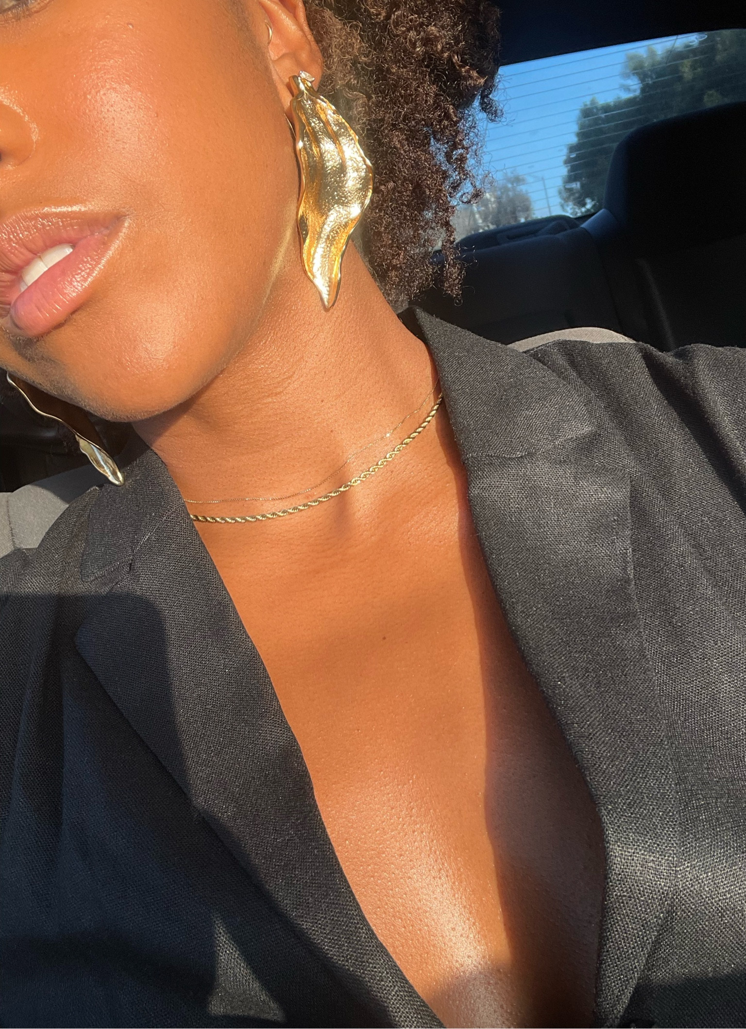 Golden statement earrings for a night out 

#LTKStyleTip