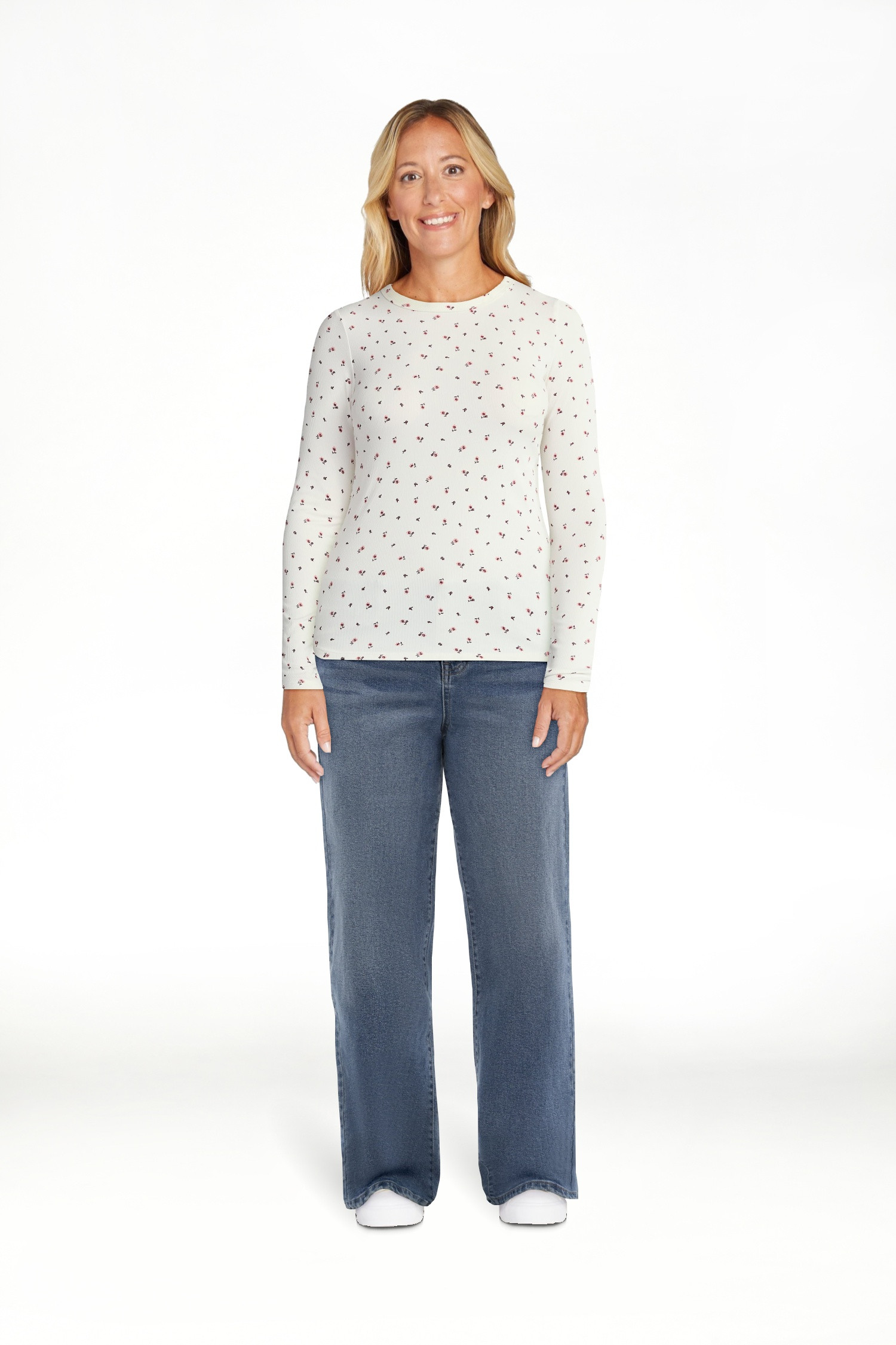 No Boundaries Ribbed Crewneck Tee with Long Sleeves, 1 or 2-Pack, Women's & Women's Plus XXS-XXL | Walmart (US)