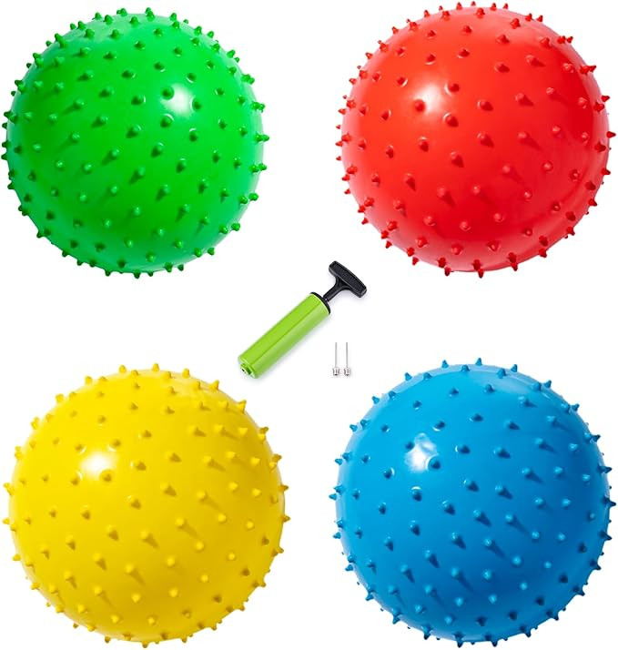 New Bounce Soft Balls for Kids - Set of Four 8.5" Knobby Balls Plus Pump & 2 pins, Durable, Infla... | Amazon (US)