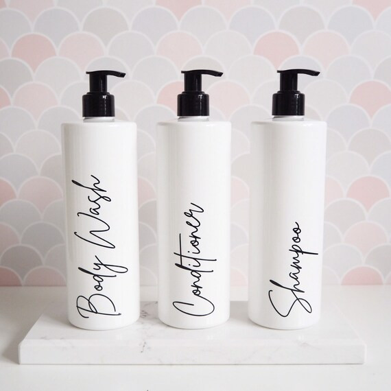 White reusable bathroom toiletries bottles 500ml - refillable soap dispensers | Etsy (US)