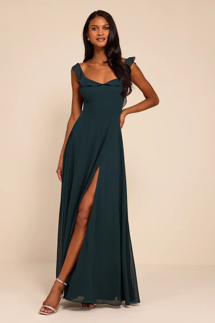 Dreamy Admiration Emerald Green Ruffled Maxi Dress | Lulus